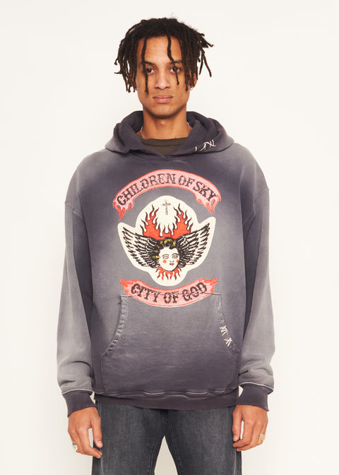 RAY CITY OF GOD HOODIE IN FADED BLACK