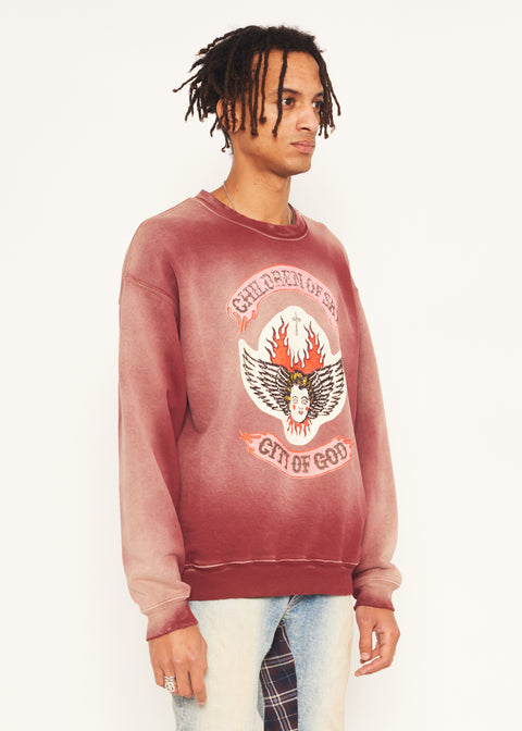  WES CITY OF GOD SWEATER IN RED MAHOGANY