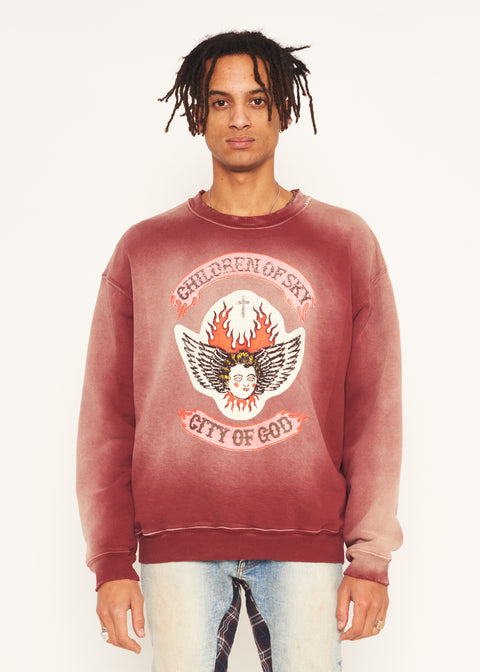 WES CITY OF GOD SWEATER IN RED MAHOGANY