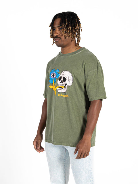 Floral Skull T-shirt - Defender Green